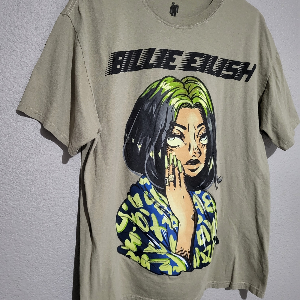 Billie Eilish Graphic Tee with Neon Green and Blue